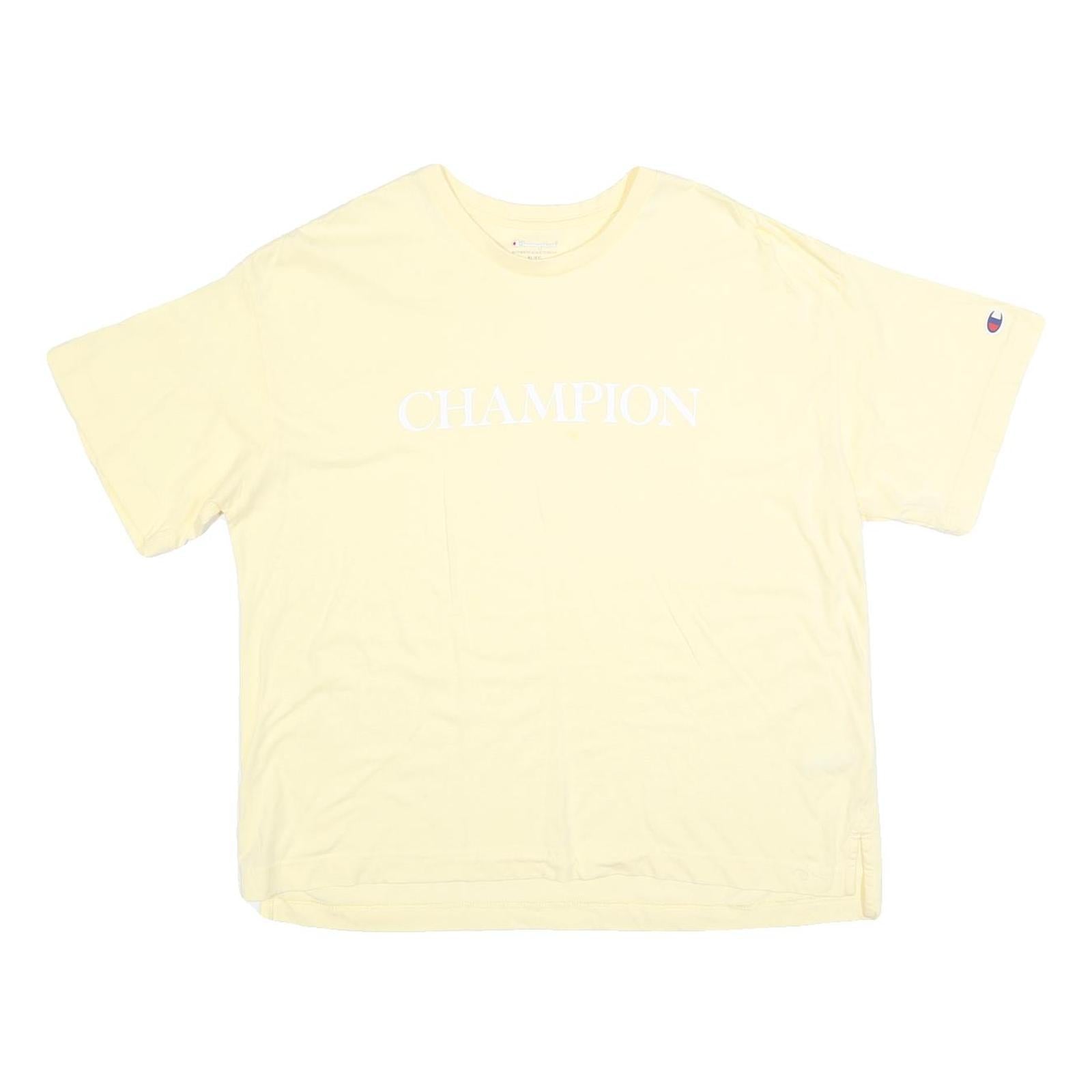 CHAMPION Womens Yellow Cotton Blend T-Shirt XL Short Sleeve Crew Neck Logo