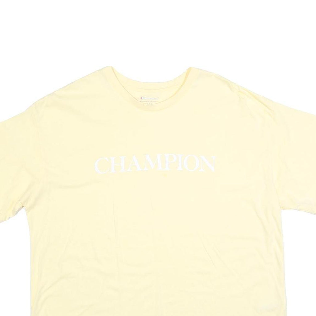 CHAMPION Womens Yellow Cotton Blend T-Shirt XL Short Sleeve Crew Neck Logo