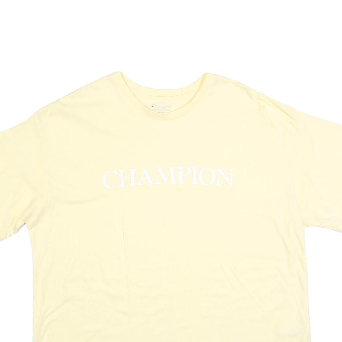 CHAMPION Womens Yellow Cotton Blend T-Shirt XL Short Sleeve Crew Neck Logo