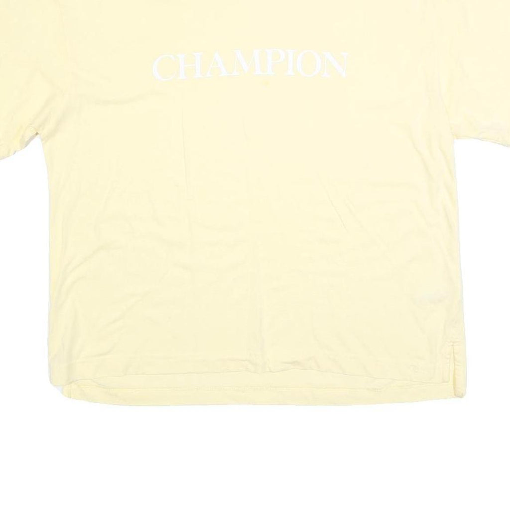 CHAMPION Womens Yellow Cotton Blend T-Shirt XL Short Sleeve Crew Neck Logo