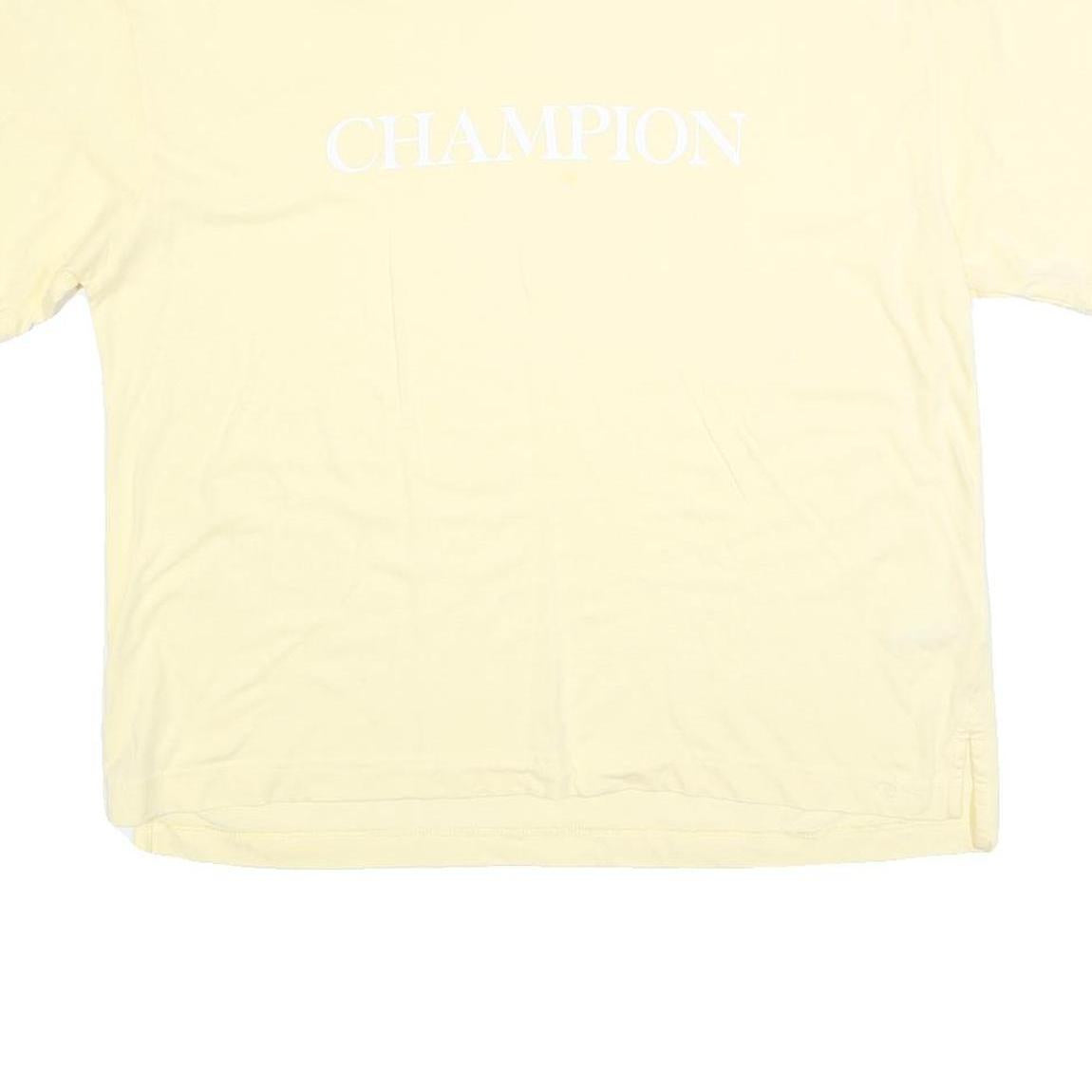 CHAMPION Womens Yellow Cotton Blend T-Shirt XL Short Sleeve Crew Neck Logo