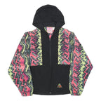 OCEAN EQUIPMENT Womens Black & Neon Zip Hooded Nylon Jacket XL Vibrant Pattern
