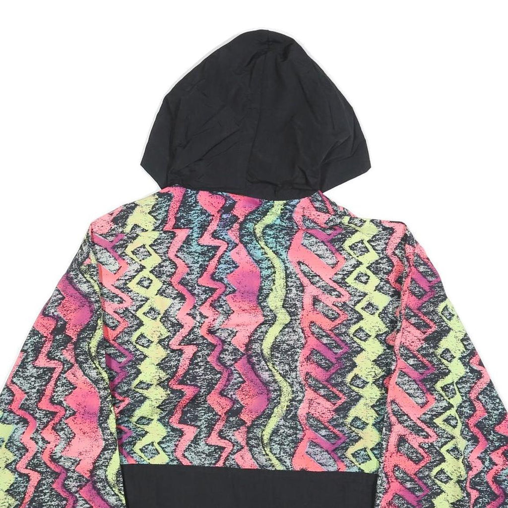 OCEAN EQUIPMENT Womens Black & Neon Zip Hooded Nylon Jacket XL Vibrant Pattern