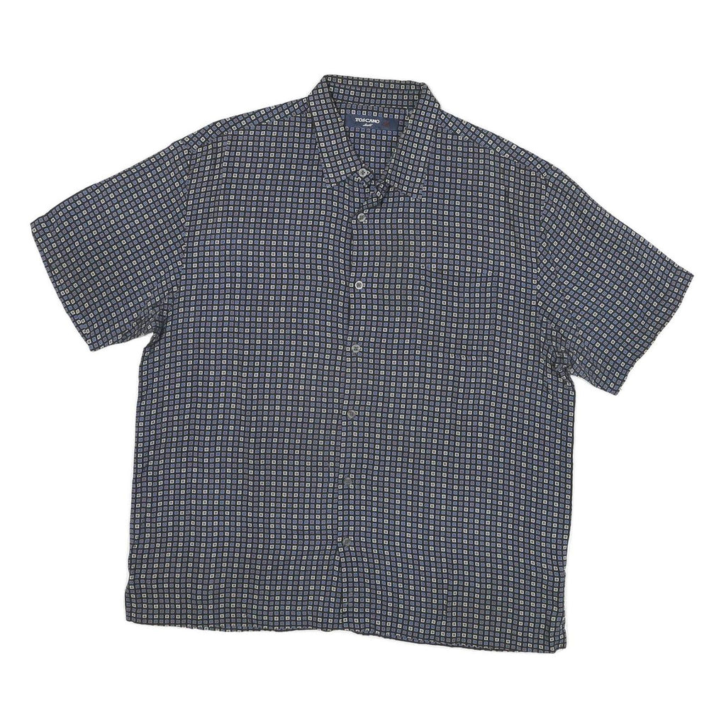 TOSCANO Mens Blue Rayon XL Patterned Short Sleeve Shirt Casual Summer
