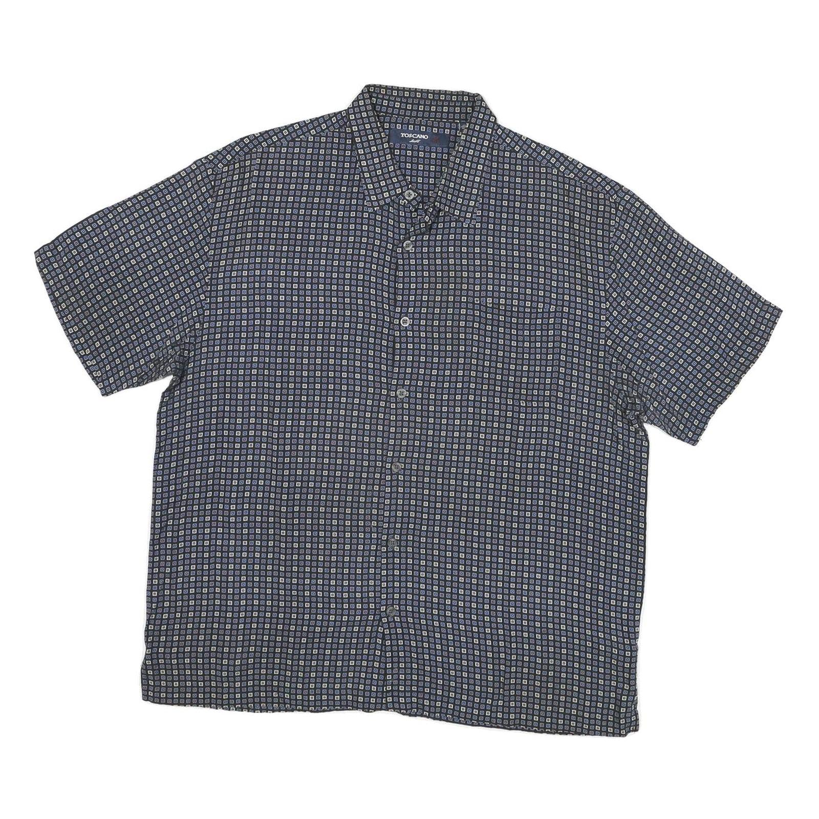 TOSCANO Mens Blue Rayon XL Patterned Short Sleeve Shirt Casual Summer