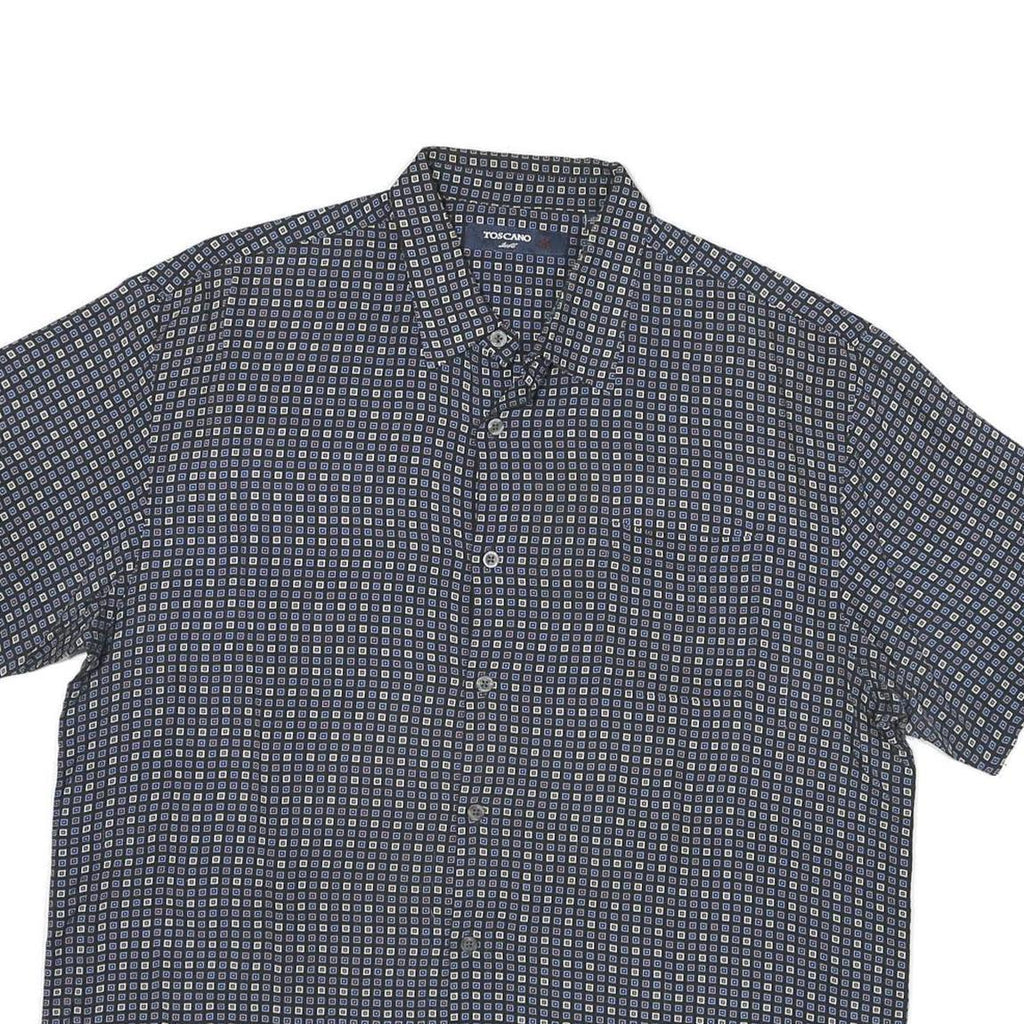 TOSCANO Mens Blue Rayon XL Patterned Short Sleeve Shirt Casual Summer