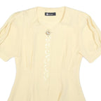 BEST FASHION Womens Cream Blouse Short Sleeve Button Neck M Elegant Detail