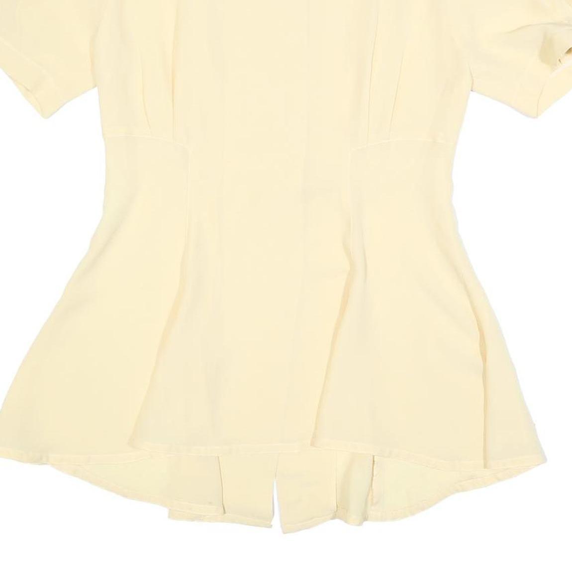 BEST FASHION Womens Cream Blouse Short Sleeve Button Neck M Elegant Detail