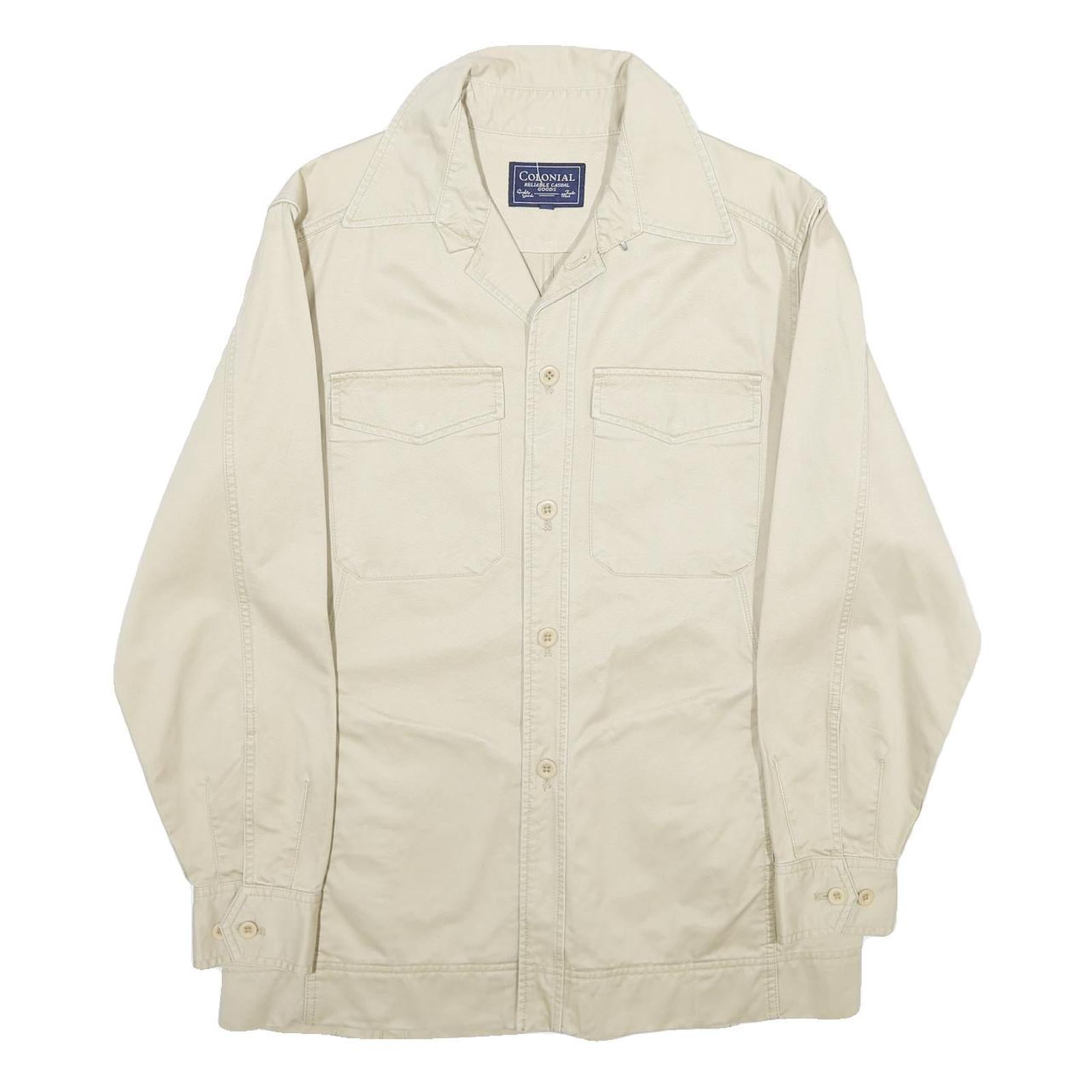 COLONIAL Mens Cream Cotton Button Jacket M Plain Casual Lightweight