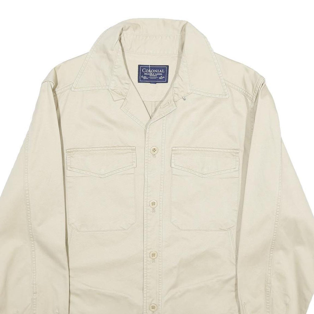 COLONIAL Mens Cream Cotton Button Jacket M Plain Casual Lightweight