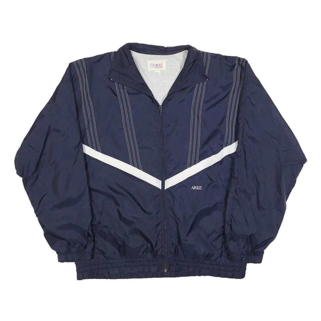 ARGUS Mens Navy Blue White Stripe Track Jacket L Polyester Blend Zip