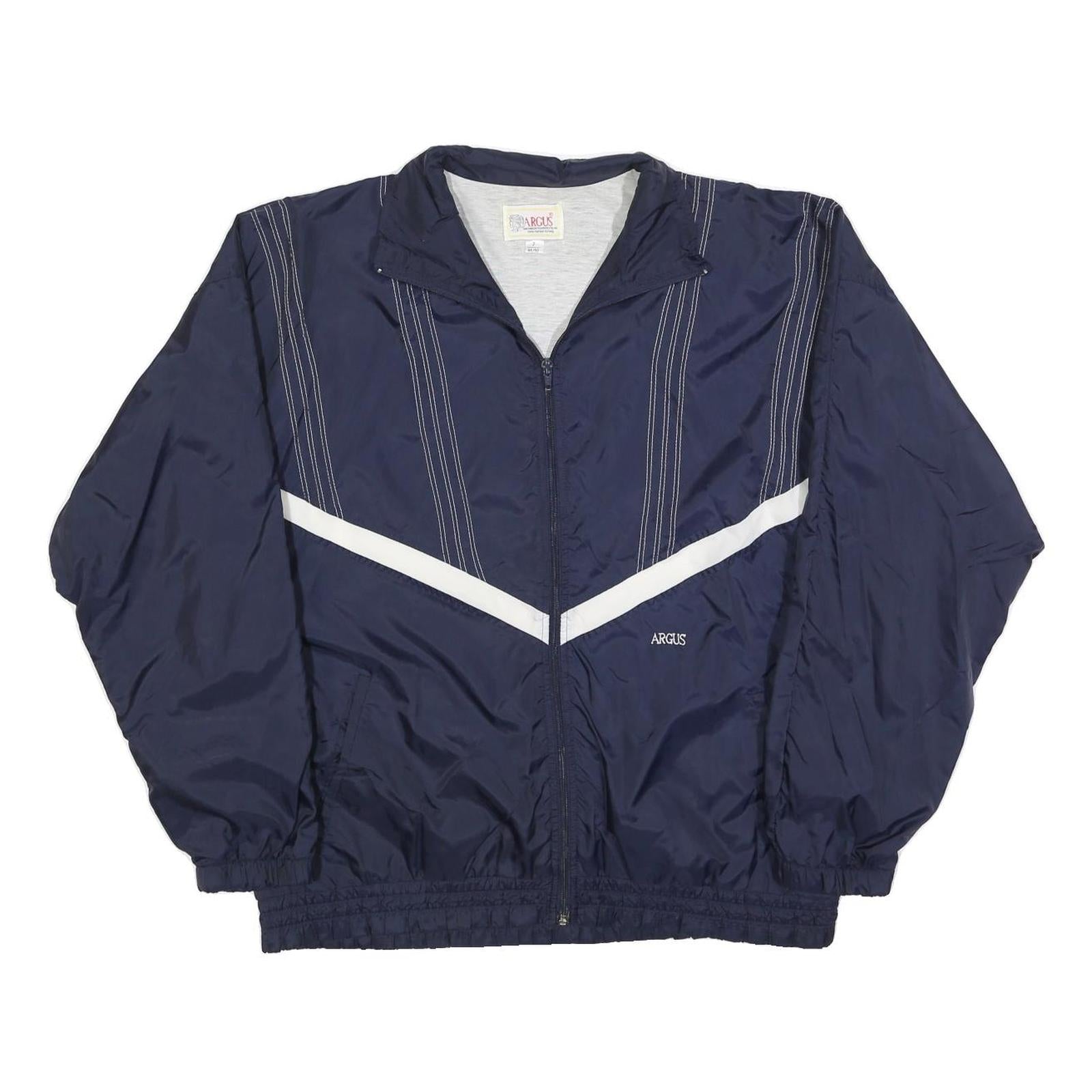 ARGUS Mens Navy Blue White Stripe Track Jacket L Polyester Blend Zip