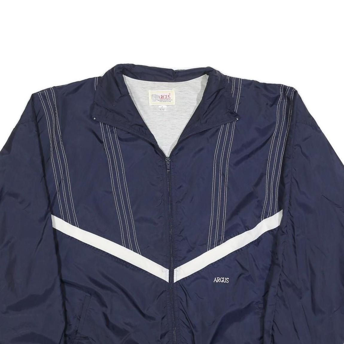 ARGUS Mens Navy Blue White Stripe Track Jacket L Polyester Blend Zip