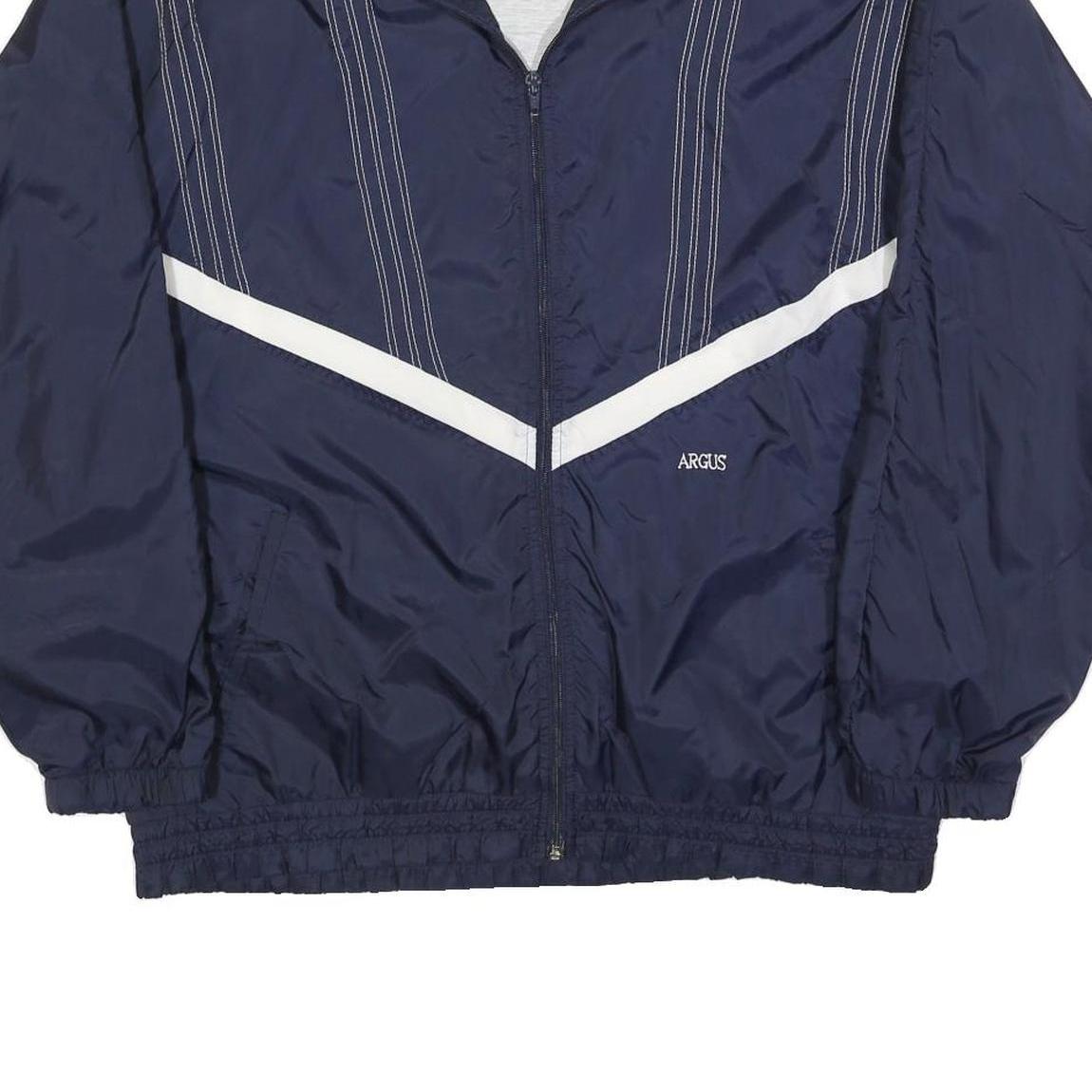 ARGUS Mens Navy Blue White Stripe Track Jacket L Polyester Blend Zip