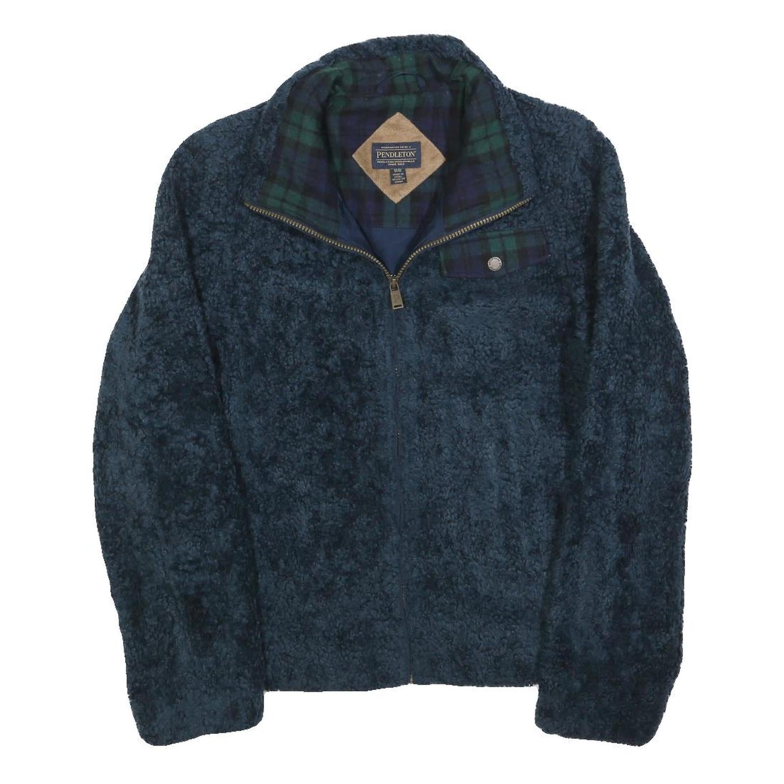 PENDLETON Womens Blue Polyester Blend Zip Jacket M Fleece Checked Trim Warm