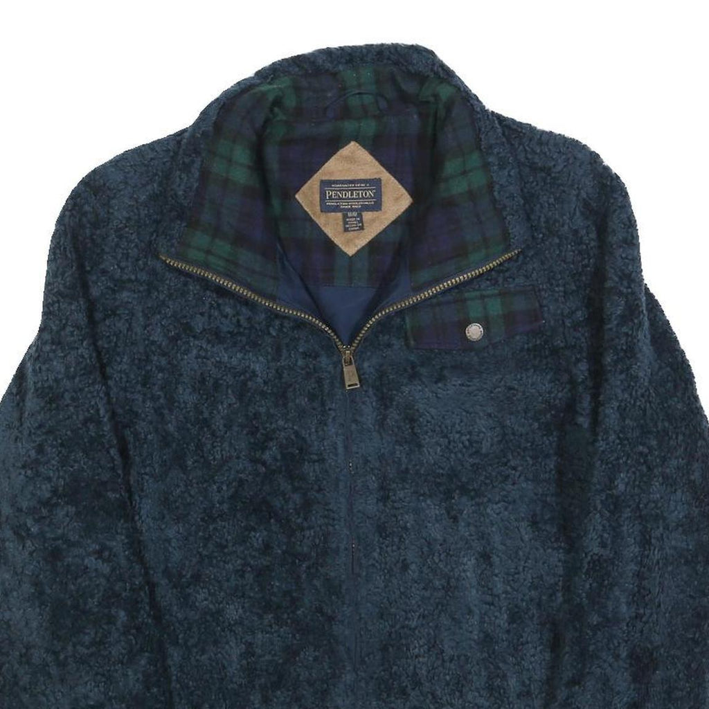 PENDLETON Womens Blue Polyester Blend Zip Jacket M Fleece Checked Trim Warm