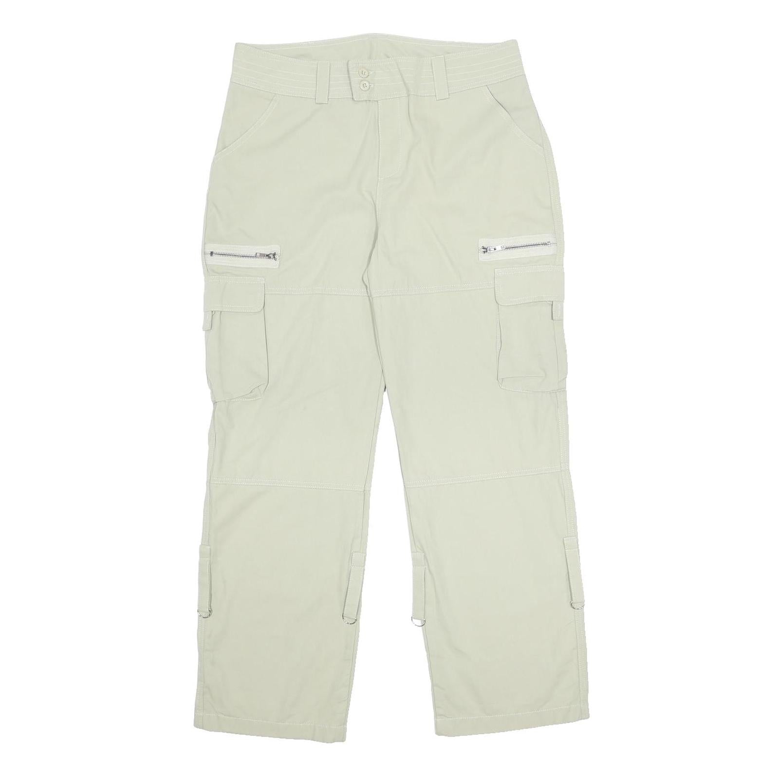 Womens Relaxed Fit Beige Cargo Trousers W34 L30 Woven Zip Pockets Casual