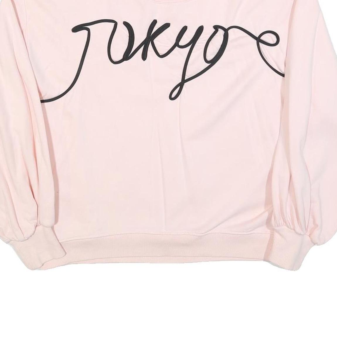 H&M Womens Pink Cotton Blend Crew Neck S Sweatshirt Tokyo Print Casual
