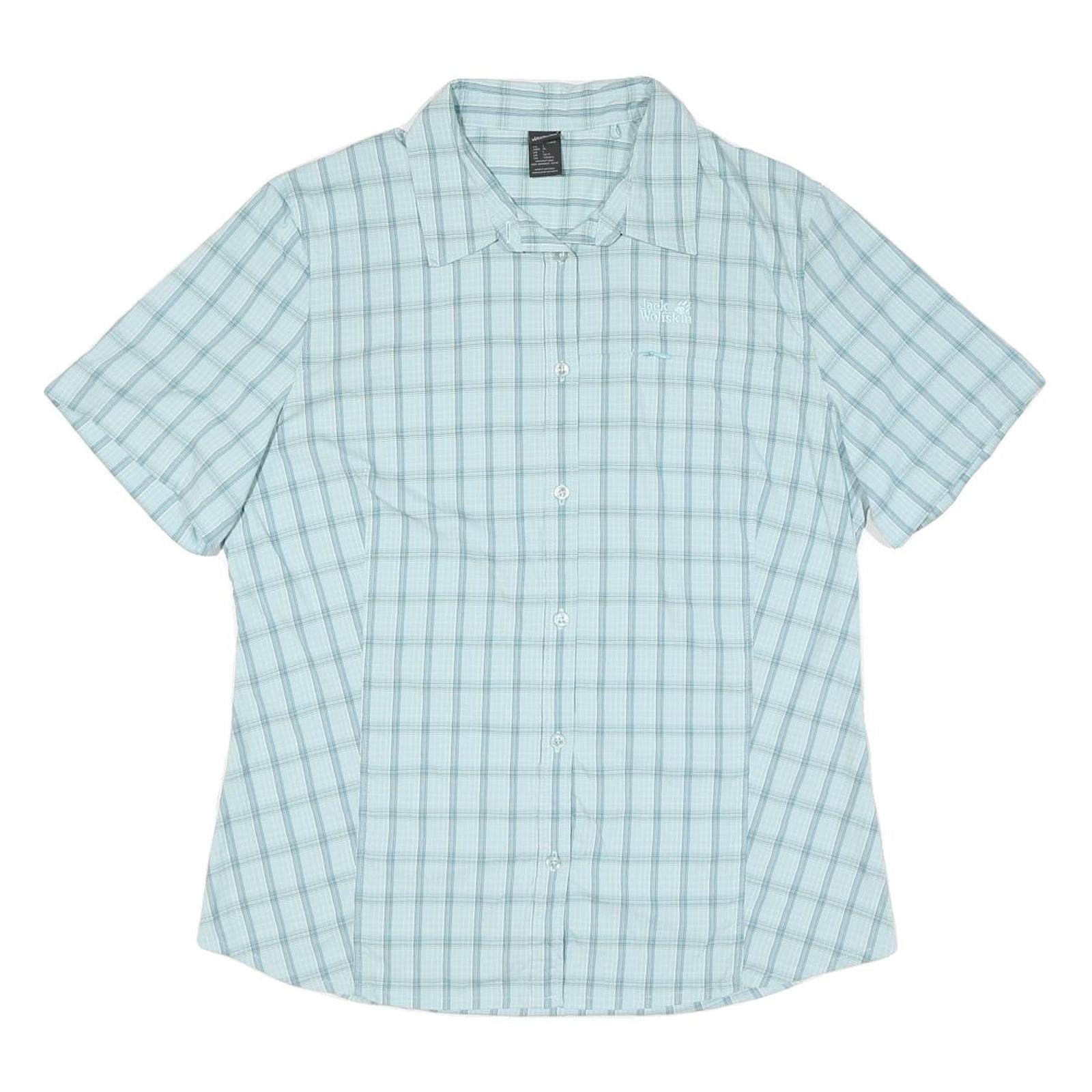 JACK WOLFSKIN Womens Blue & Grey Check Shirt L Lightweight Outdoor Button Shirt