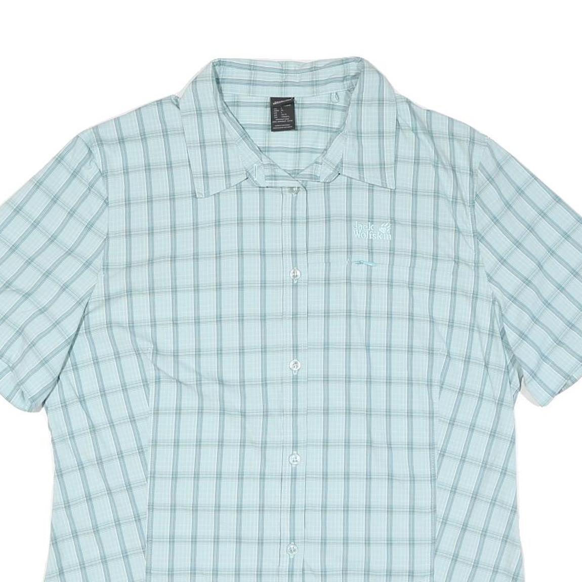 JACK WOLFSKIN Womens Blue & Grey Check Shirt L Lightweight Outdoor Button Shirt