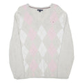 TOMMY HILFIGER Womens Cream & Pink Patterned V-Neck Basic Knit XL Jumper Cotton