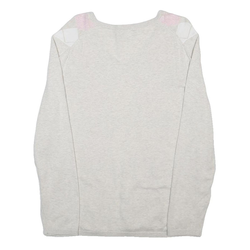 TOMMY HILFIGER Womens Cream & Pink Patterned V-Neck Basic Knit XL Jumper Cotton