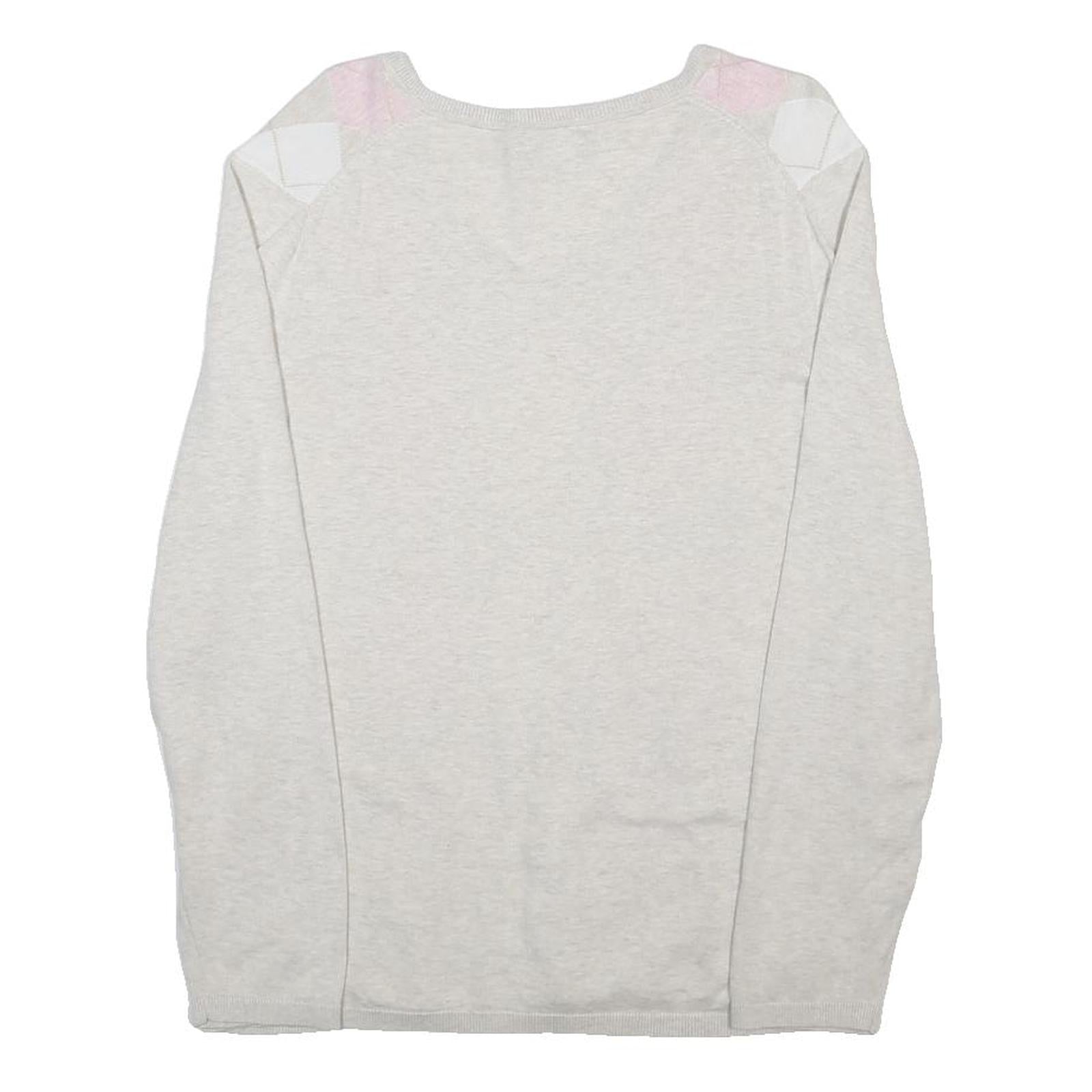 TOMMY HILFIGER Womens Cream & Pink Patterned V-Neck Basic Knit XL Jumper Cotton