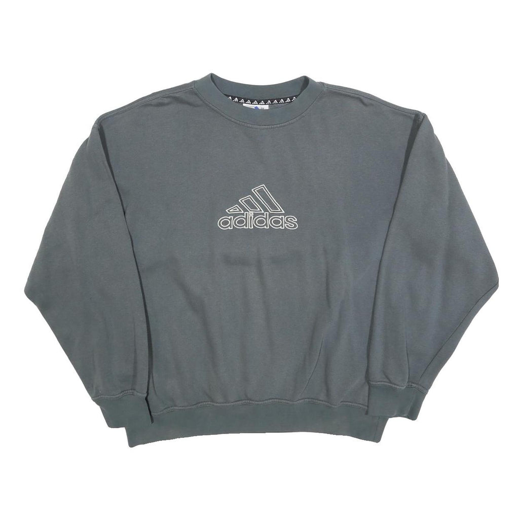 ADIDAS Mens Grey Cotton Blend Crew Neck Sweatshirt M Logo Pullover Casual