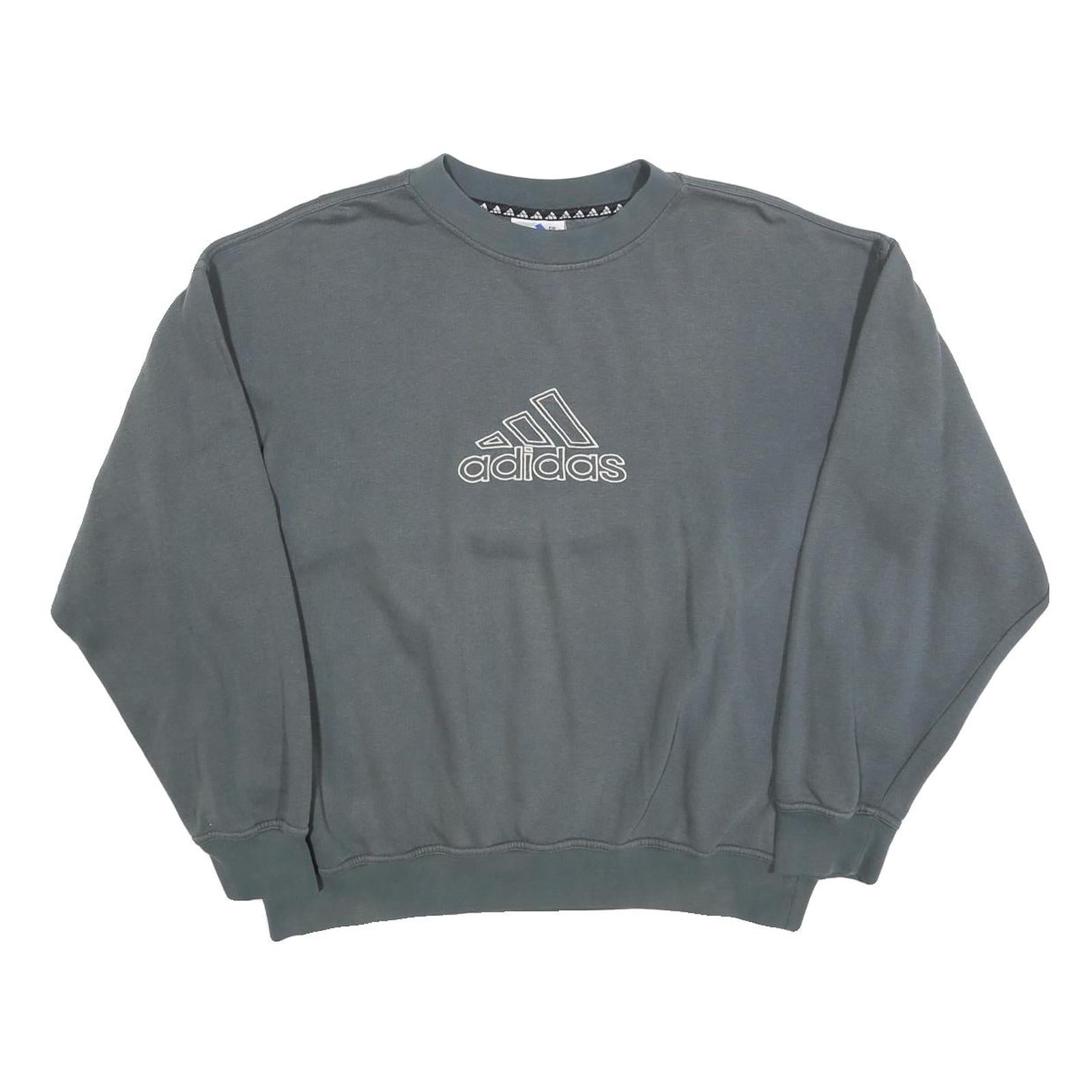ADIDAS Mens Grey Cotton Blend Crew Neck Sweatshirt M Logo Pullover Casual