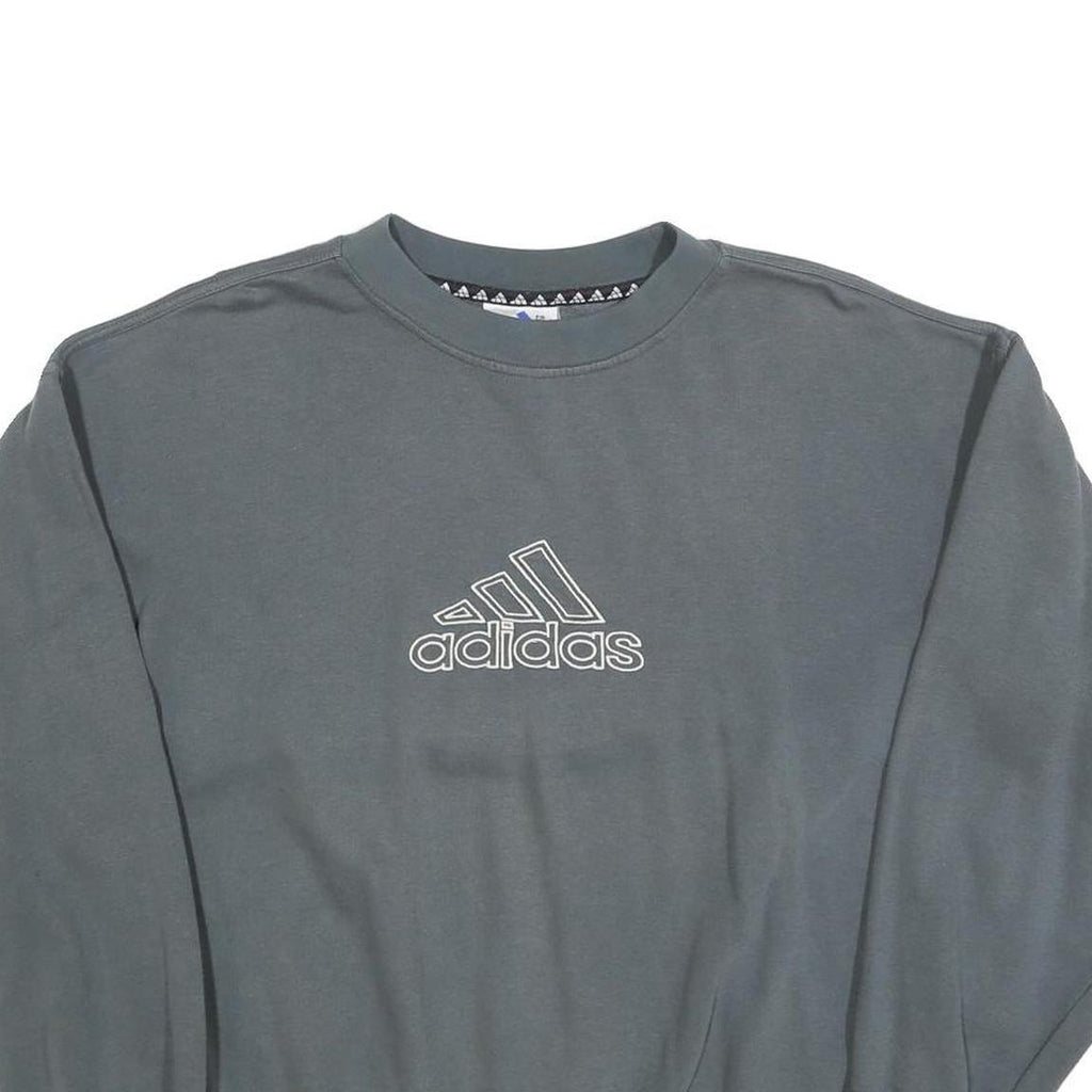 ADIDAS Mens Grey Cotton Blend Crew Neck Sweatshirt M Logo Pullover Casual