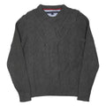 TOMMY HILFIGER Mens Grey Patterned Cotton Blend Cable Knit Jumper M Crew Neck