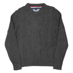 TOMMY HILFIGER Mens Grey Patterned Cotton Blend Cable Knit Jumper M Crew Neck