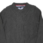 TOMMY HILFIGER Mens Grey Patterned Cotton Blend Cable Knit Jumper M Crew Neck