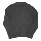 TOMMY HILFIGER Mens Grey Patterned Cotton Blend Cable Knit Jumper M Crew Neck