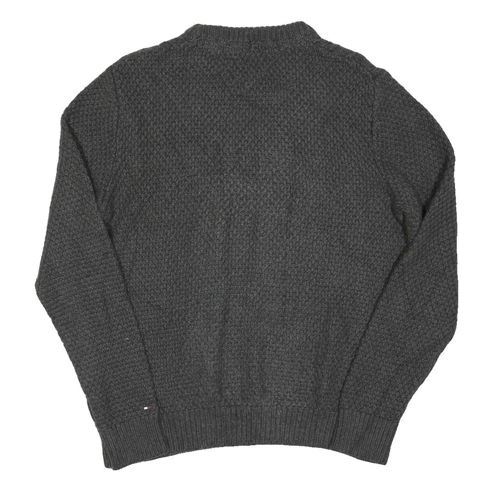 TOMMY HILFIGER Mens Grey Patterned Cotton Blend Cable Knit Jumper M Crew Neck