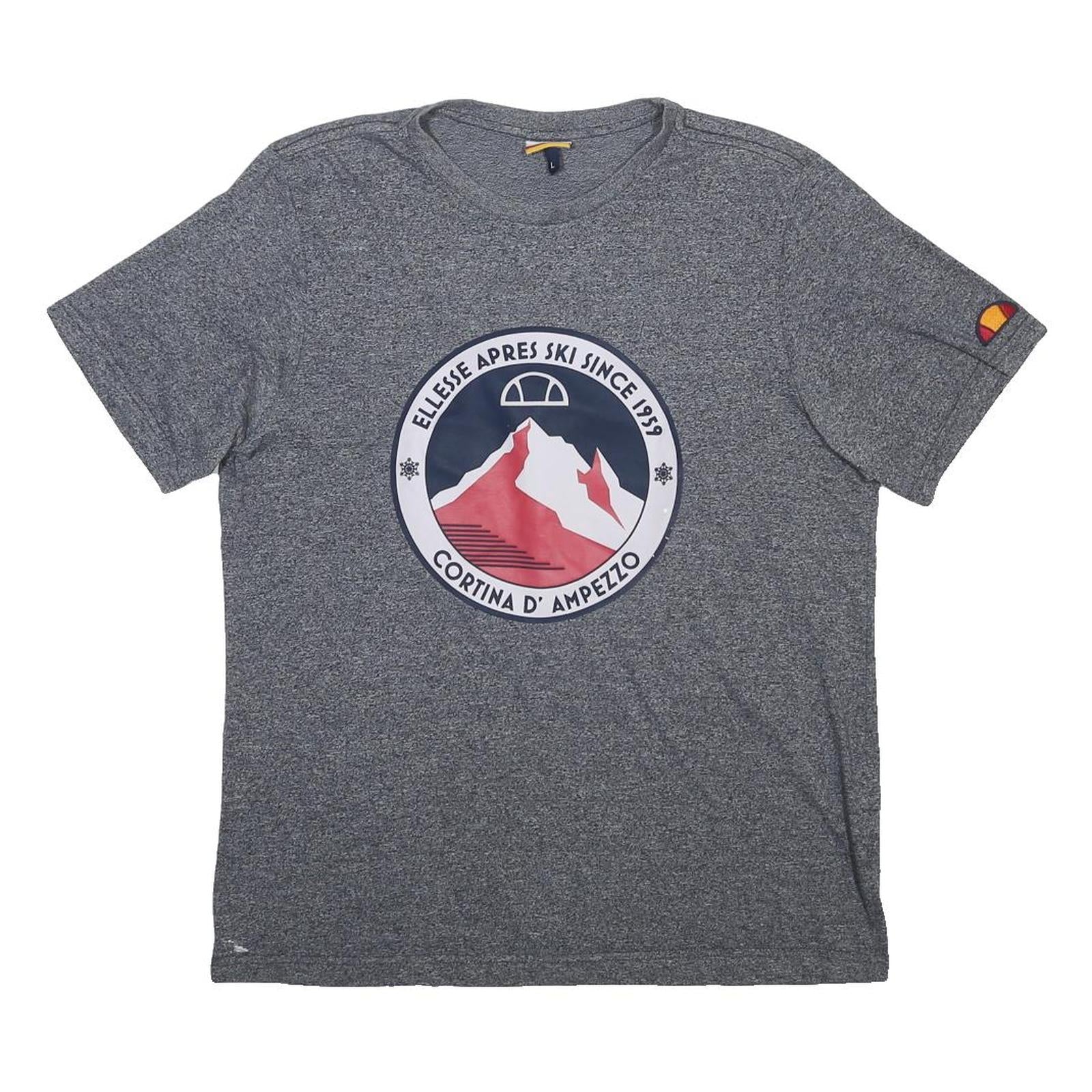 ELLESSE Mens Grey Graphic T-Shirt L Short Sleeve Crew Neck Cotton Blend Ski