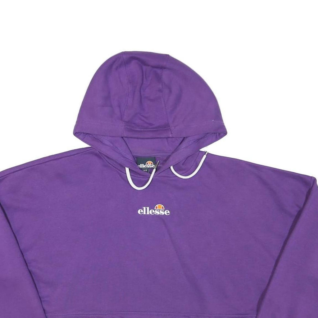 ELLESSE Womens Purple Cropped Hoodie UK 8 Cotton Blend Casual Drawstring