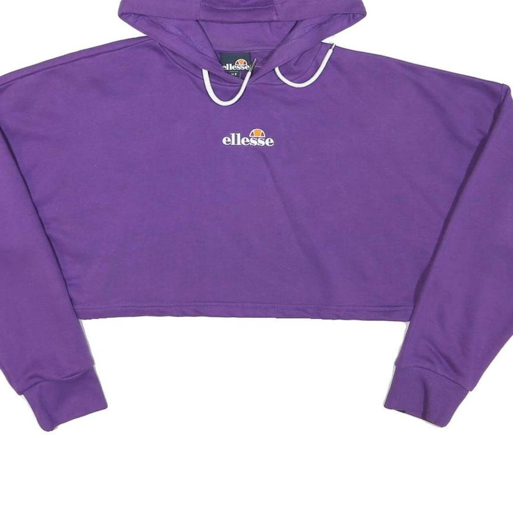 ELLESSE Womens Purple Cropped Hoodie UK 8 Cotton Blend Casual Drawstring