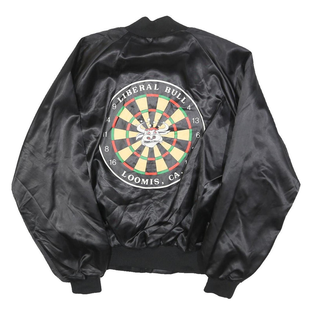 AUBURN SPORTSWEAR Mens Black Satin Button Jacket XL Polyester Dartboard Graphic