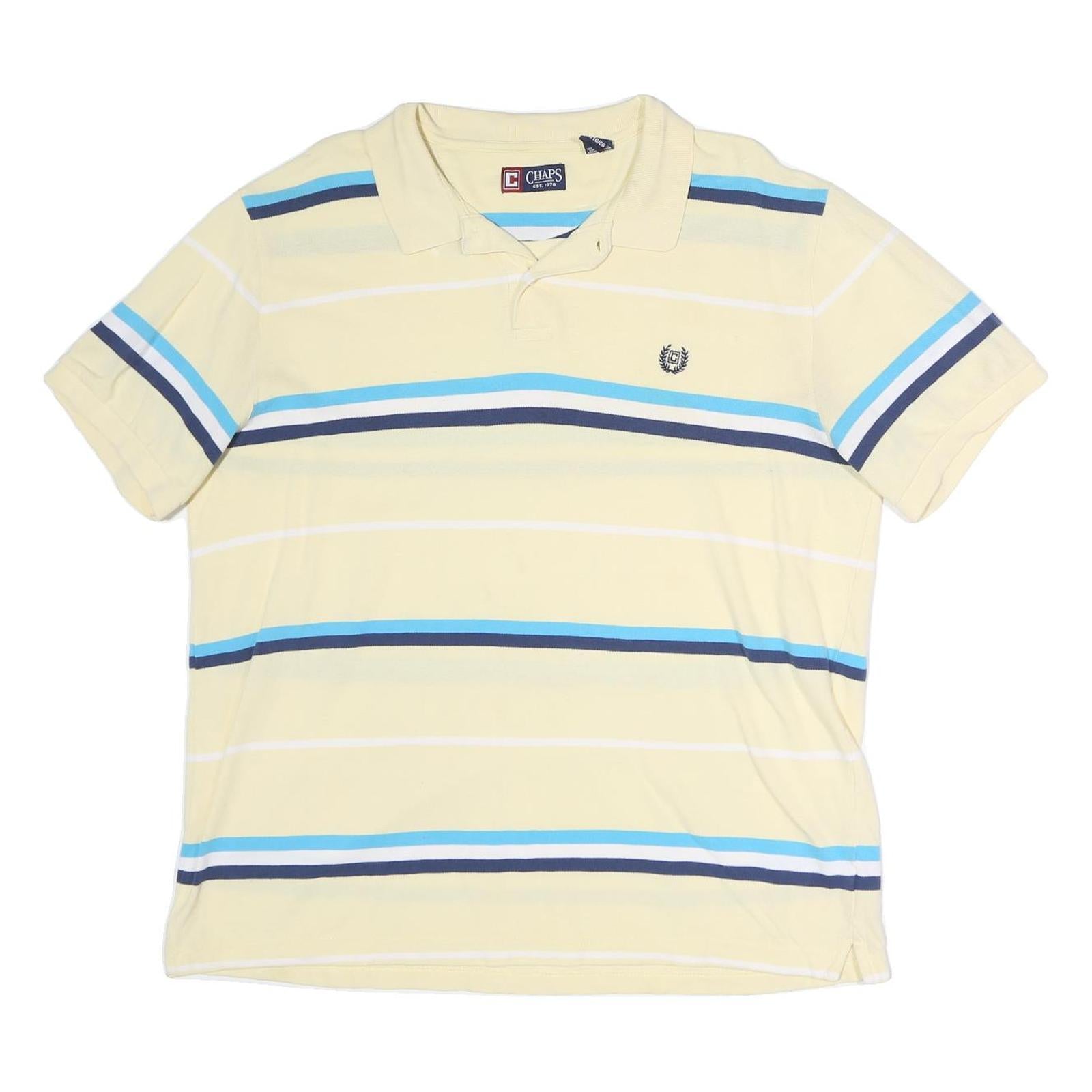 CHAPS Mens Yellow & Blue Striped Short Sleeve Polo Shirt XL Classic Cotton