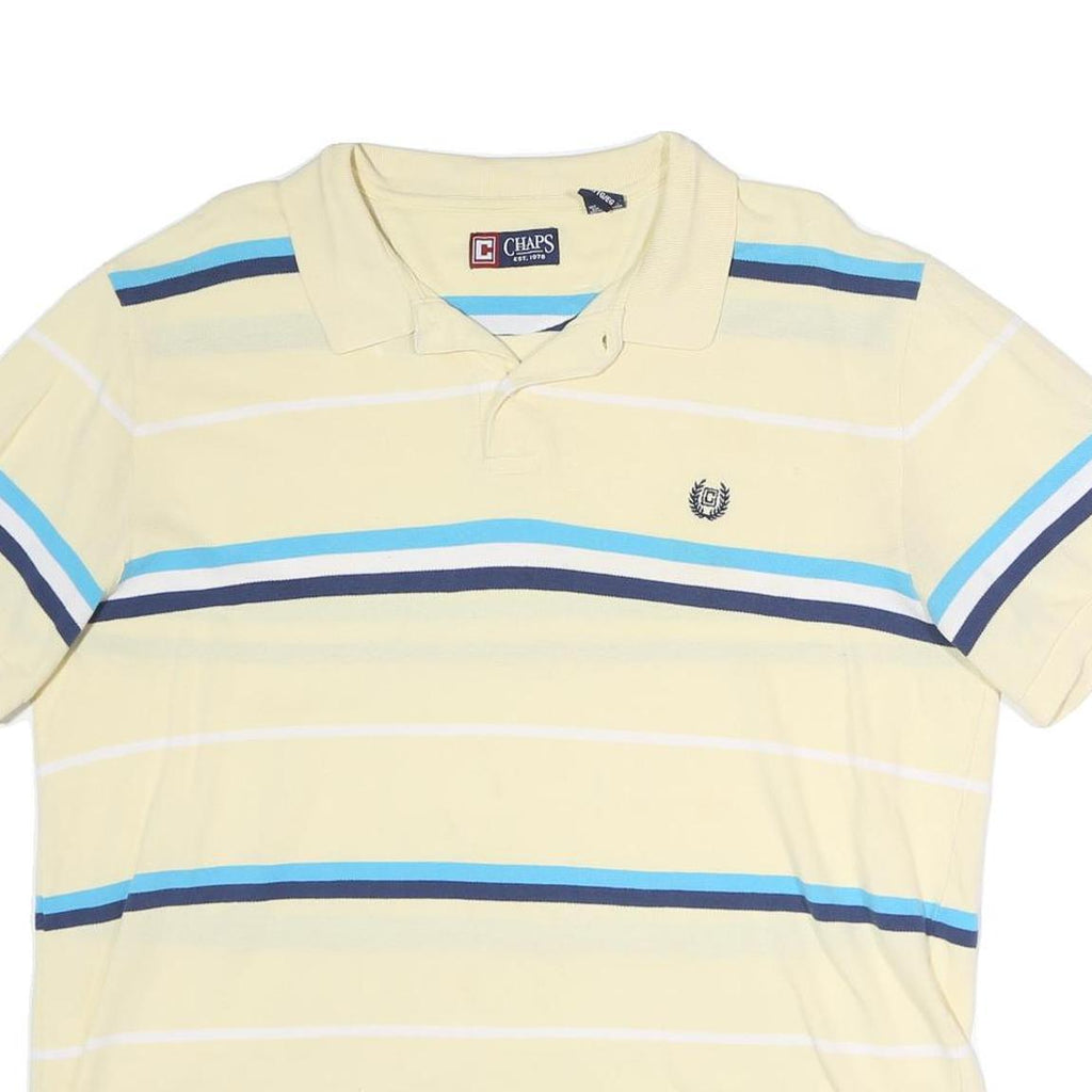 CHAPS Mens Yellow & Blue Striped Short Sleeve Polo Shirt XL Classic Cotton