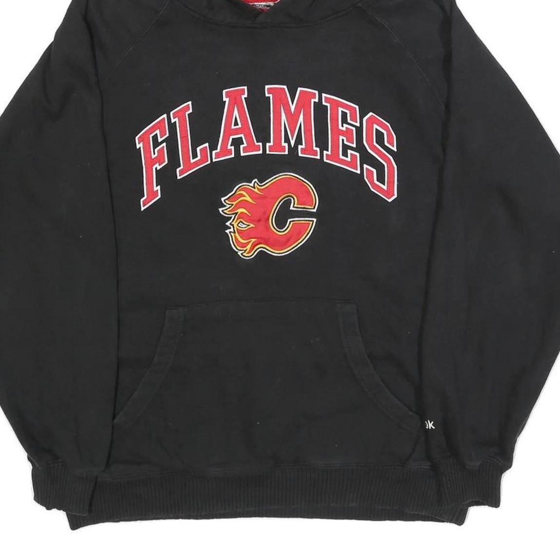 REEBOK Mens Black Flames Hoodie L Casual Cotton Blend Sports Style