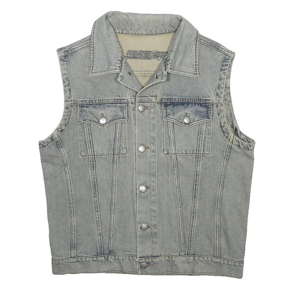 FUTURO Mens Grey Cotton Denim Sleeveless Button Jacket L Casual Streetwear