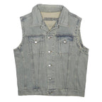 FUTURO Mens Grey Cotton Denim Sleeveless Button Jacket L Casual Streetwear