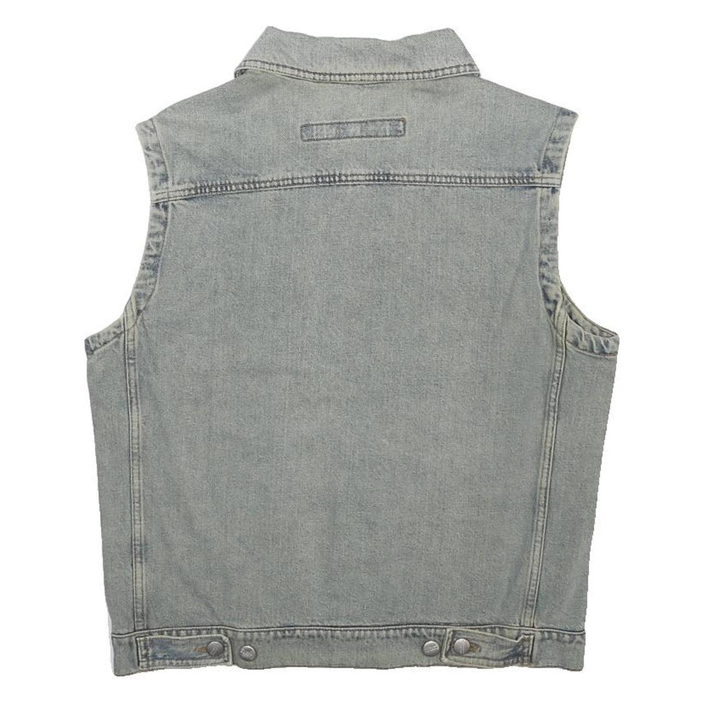 FUTURO Mens Grey Cotton Denim Sleeveless Button Jacket L Casual Streetwear