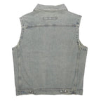 FUTURO Mens Grey Cotton Denim Sleeveless Button Jacket L Casual Streetwear
