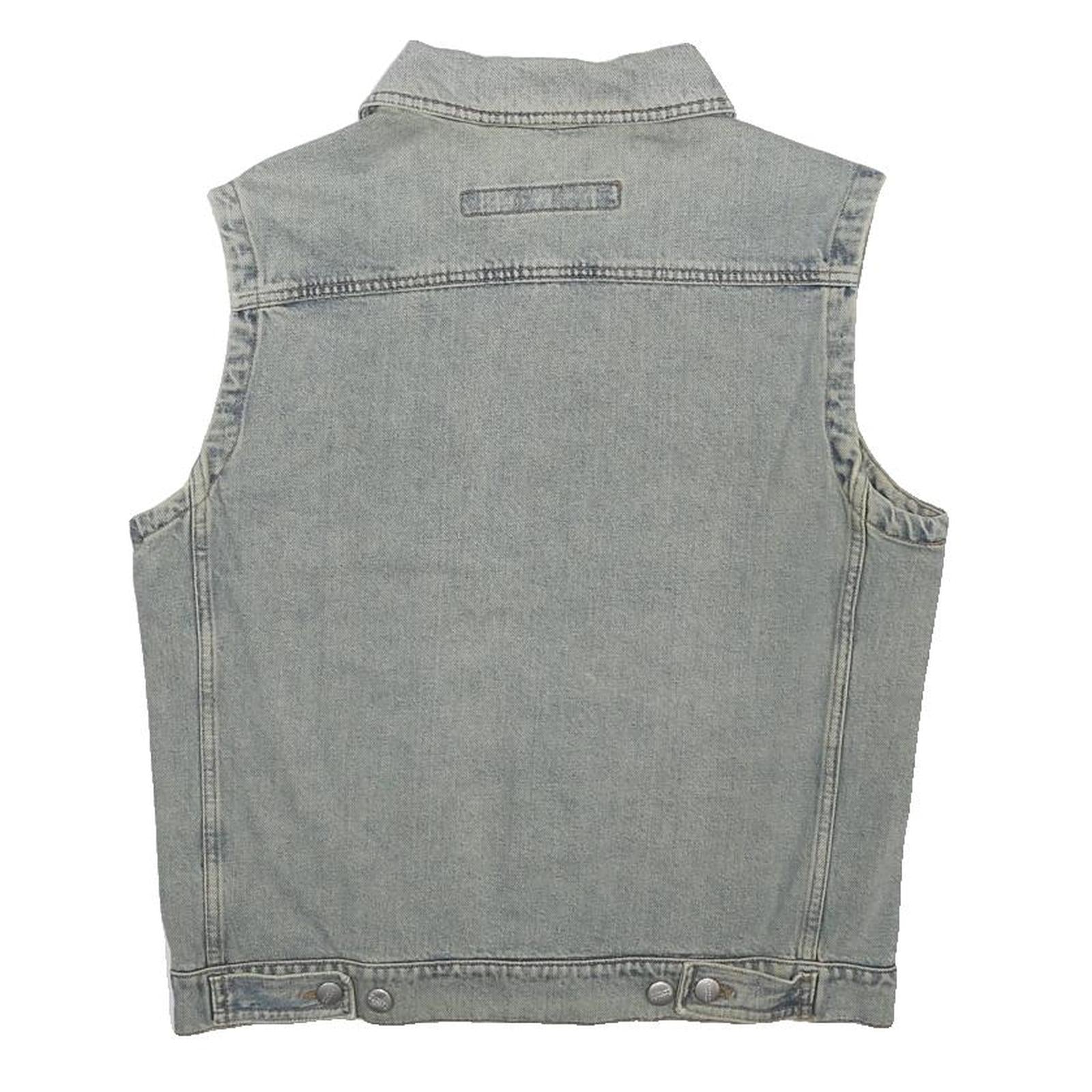 FUTURO Mens Grey Cotton Denim Sleeveless Button Jacket L Casual Streetwear