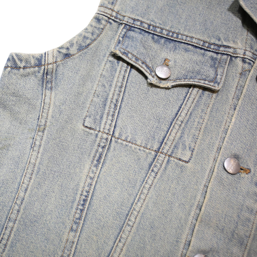 FUTURO Mens Grey Cotton Denim Sleeveless Button Jacket L Casual Streetwear
