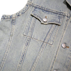 FUTURO Mens Grey Cotton Denim Sleeveless Button Jacket L Casual Streetwear