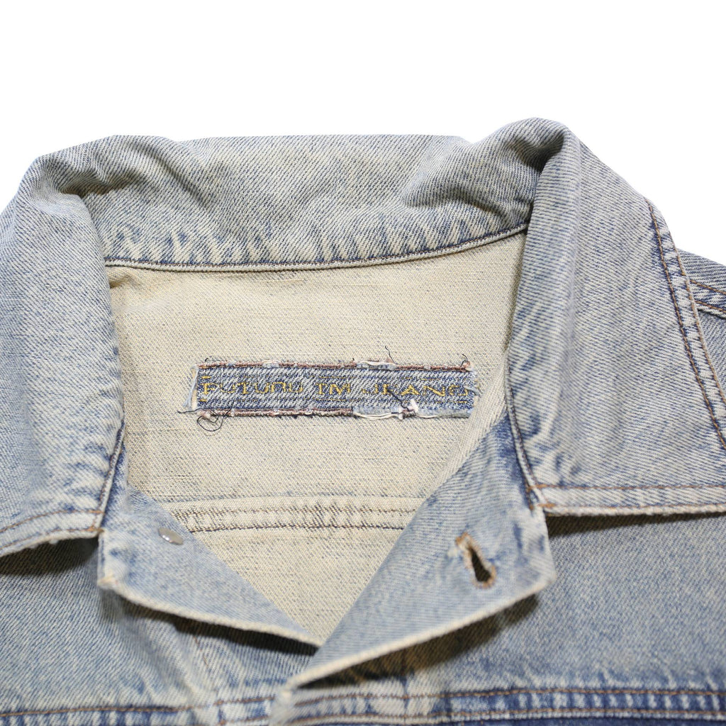FUTURO Mens Grey Cotton Denim Sleeveless Button Jacket L Casual Streetwear